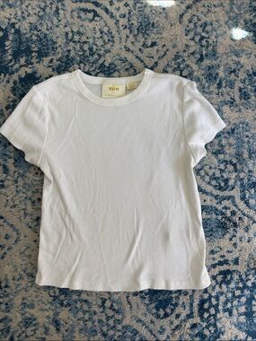 Anthropologie Women’s White Ribbed Short Sleeve Tee